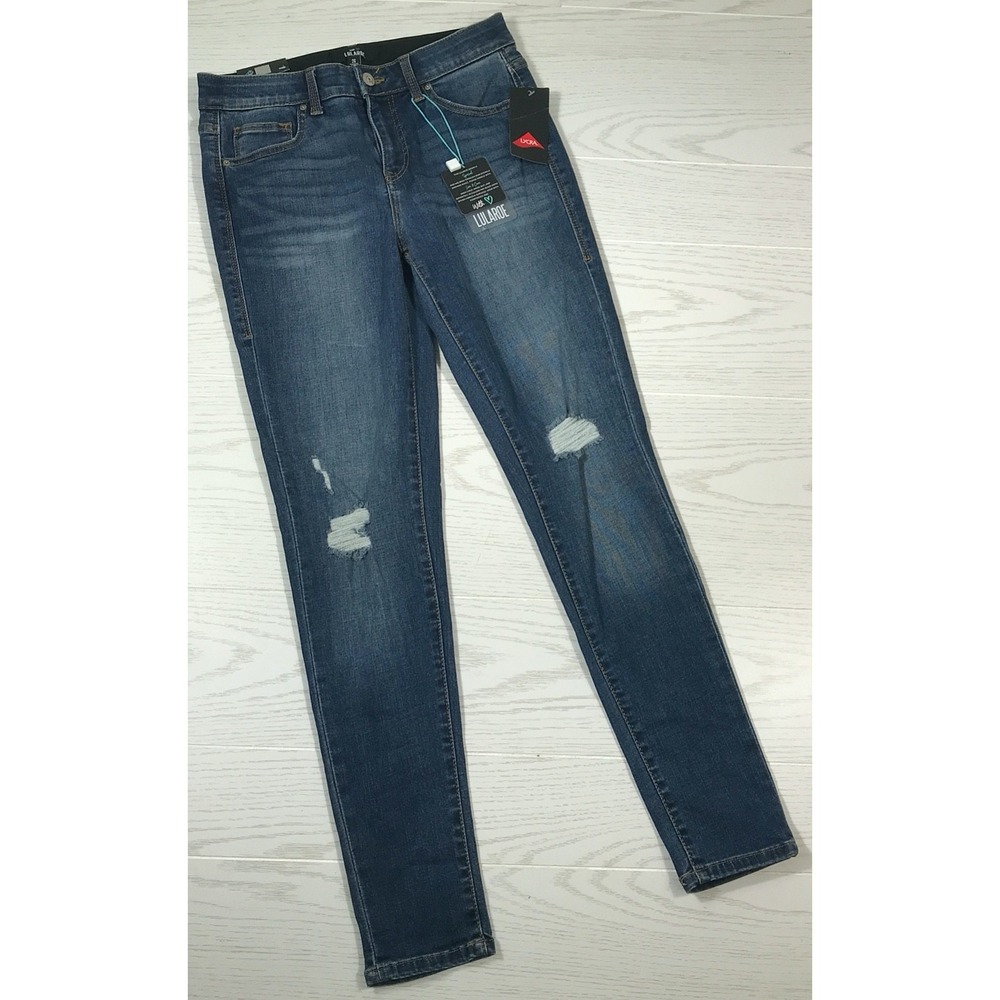 New LuLaRoe Skinny Jeans Women 26 Blue Distressed Stretch Mid Rise Lycra Comfort